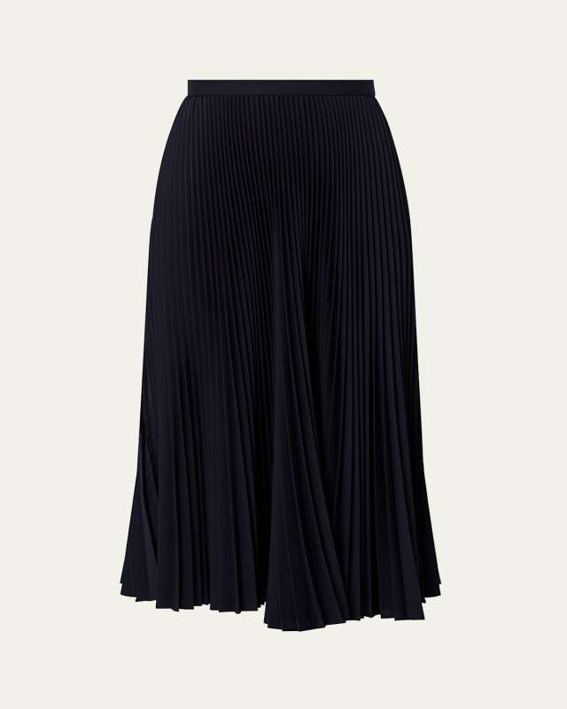 Pleated Wool Midi Skirt